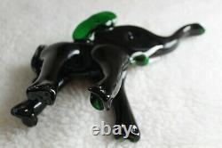 L? K Vtg Murano Dark Emerald Green Elephant White Tusks Artisan Glass Figurine