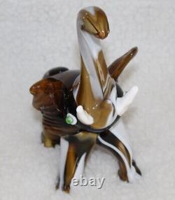 L? K Vtg Murano Elephant Trunk Up Brown White Swirl Artisan Slag Glass Figurine