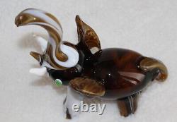 L? K Vtg Murano Elephant Trunk Up Brown White Swirl Artisan Slag Glass Figurine