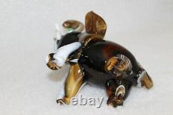 L? K Vtg Murano Elephant Trunk Up Brown White Swirl Artisan Slag Glass Figurine