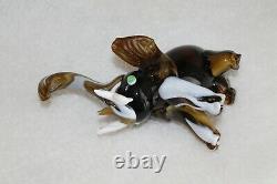 L? K Vtg Murano Elephant Trunk Up Brown White Swirl Artisan Slag Glass Figurine