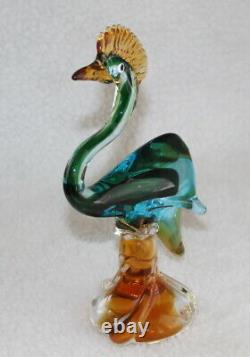L? K Vtg Murano Heron Blue Green Amber Clear Artisan Glass Figurine