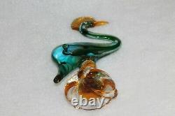 L? K Vtg Murano Heron Blue Green Amber Clear Artisan Glass Figurine