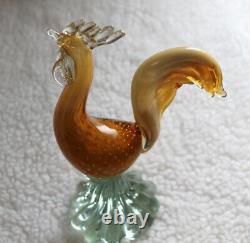 L? K Vtg Murano Rooster Gold Fleck Amber Clear Artisan Glass Figurine a