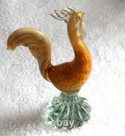 L? K Vtg Murano Rooster Gold Fleck Amber Clear Artisan Glass Figurine a