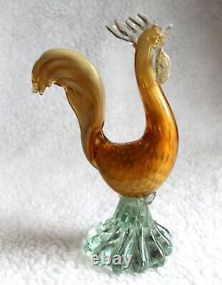 L? K Vtg Murano Rooster Gold Fleck Amber Clear Artisan Glass Figurine a