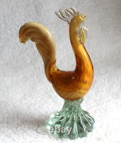 L? K Vtg Murano Rooster Gold Fleck Amber Clear Artisan Glass Figurine a