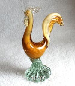 L? K Vtg Murano Rooster Gold Fleck Amber Clear Artisan Glass Figurine a