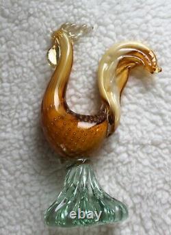 L? K Vtg Murano Rooster Gold Fleck Amber Clear Artisan Glass Figurine a