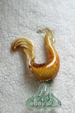 L? K Vtg Murano Rooster Gold Fleck Amber Clear Artisan Glass Figurine a