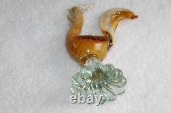 L? K Vtg Murano Rooster Gold Fleck Amber Clear Artisan Glass Figurine a