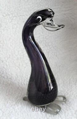 L? K Vtg Purple Duck Bird Goose Murano Art Glass Figurine Sculpture Hand Blown