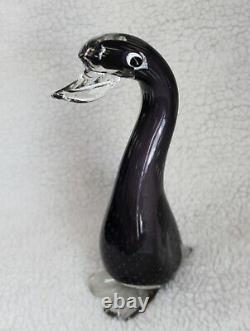 L? K Vtg Purple Duck Bird Goose Murano Art Glass Figurine Sculpture Hand Blown