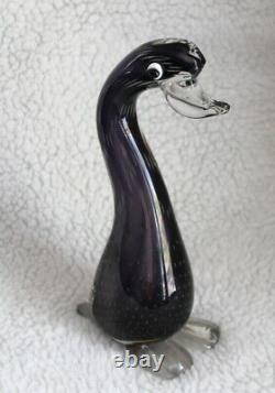 L? K Vtg Purple Duck Bird Goose Murano Art Glass Figurine Sculpture Hand Blown