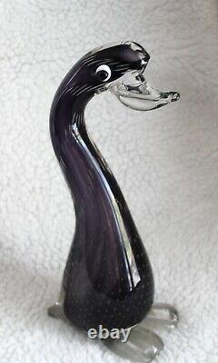 L? K Vtg Purple Duck Bird Goose Murano Art Glass Figurine Sculpture Hand Blown