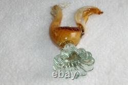 L\uD83D\uDC40K Vtg Murano Rooster Gold Fleck Amber Clear Artisan Glass Figurine