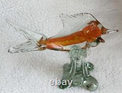 L\uD83D\uDC40K Vtg Orange Clear Swordfish Murano Art Glass Figurine Sculpture Hand Blown