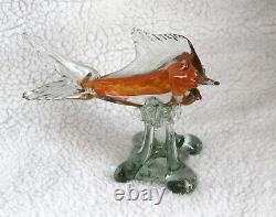 L\uD83D\uDC40K Vtg Orange Clear Swordfish Murano Art Glass Figurine Sculpture Hand Blown