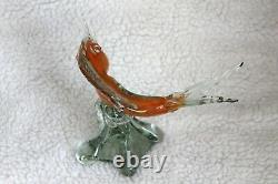 L\uD83D\uDC40K Vtg Orange Clear Swordfish Murano Art Glass Figurine Sculpture Hand Blown