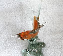 L\uD83D\uDC40K Vtg Orange Clear Swordfish Murano Art Glass Figurine Sculpture Hand Blown