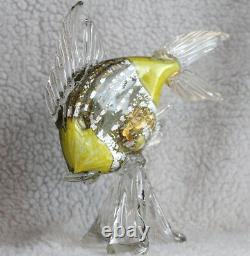 L\uD83D\uDC40K Vtg Yellow Silver Gold Tropical Fish Murano Italian Art Glass Figurine