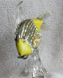 L\uD83D\uDC40K Vtg Yellow Silver Gold Tropical Fish Murano Italian Art Glass Figurine