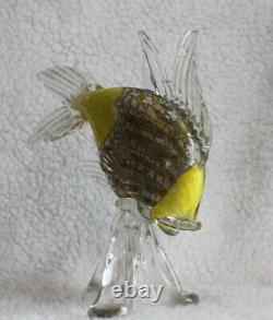 L\uD83D\uDC40K Vtg Yellow Silver Gold Tropical Fish Murano Italian Art Glass Figurine