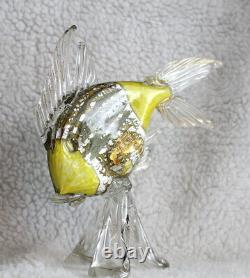 L\uD83D\uDC40K Vtg Yellow Silver Gold Tropical Fish Murano Italian Art Glass Figurine