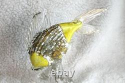 L\uD83D\uDC40K Vtg Yellow Silver Gold Tropical Fish Murano Italian Art Glass Figurine