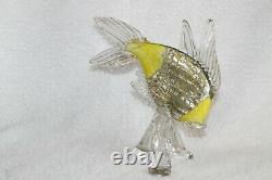 L\uD83D\uDC40K Vtg Yellow Silver Gold Tropical Fish Murano Italian Art Glass Figurine