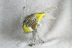 L\uD83D\uDC40K Vtg Yellow Silver Gold Tropical Fish Murano Italian Art Glass Figurine