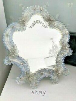 LARGE 37cm Vintage Venetian Murano Opalescent Glass Dressing Table Vanity Mirror