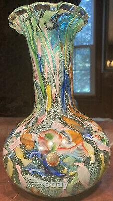 LARGE AVEM Vintage Murano Glass Tutti Frutti Vase in Green 10 Showstopper