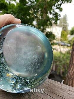 LARGE BLUE HAND BLOWN GLASS BALL CONTROLLED BUBBLES by R D DALBEY RARE
