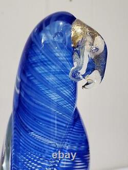 LARGE Hand Blown Blue Gold Murano Glass 14 Bird Parrot Cockatoo Figurine LABEL
