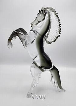 LARGE VINTAGE 60's ITALIAN MURANO HAND BLOWN GLASS REARING HORSE 15 H