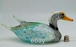 LARGE vintage Murano Formia Mian Giuliano silver foil glass duck sculpture 9.5