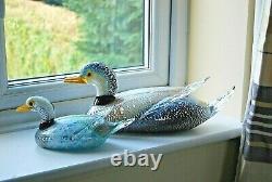 LARGE vintage Murano Formia Mian Giuliano silver foil glass duck sculpture 9.5