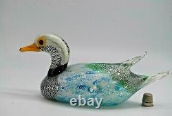 LARGE vintage Murano Formia Mian Giuliano silver foil glass duck sculpture 9.5