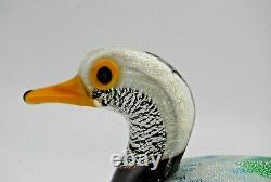 LARGE vintage Murano Formia Mian Giuliano silver foil glass duck sculpture 9.5