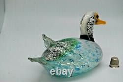 LARGE vintage Murano Formia Mian Giuliano silver foil glass duck sculpture 9.5