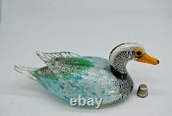 LARGE vintage Murano Formia Mian Giuliano silver foil glass duck sculpture 9.5