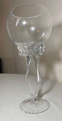 LARGE vintage hand blown Italian Murano clear glass wine glass goblet Venetian