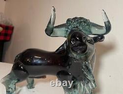 LARGE vintage hand blown Murano Italian art studio glass bull sculpture statue