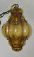 LG Antique Hanging Light Fixture AMBER Hand Blown Glass Murano Seguso Wire Caged