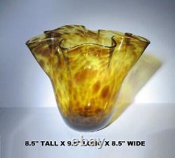 LOW PRICE! ELEGANT MURANO TORTOISE SHELL VASE HAND BLOWN GLASS 8.5x9.5x8.5