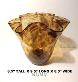 LOW PRICE! ELEGANT MURANO TORTOISE SHELL VASE HAND BLOWN GLASS 8.5x9.5x8.5