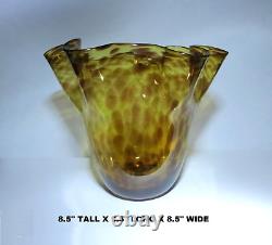 LOW PRICE! ELEGANT MURANO TORTOISE SHELL VASE HAND BLOWN GLASS 8.5x9.5x8.5