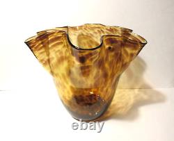 LOW PRICE! ELEGANT MURANO TORTOISE SHELL VASE HAND BLOWN GLASS 8.5x9.5x8.5