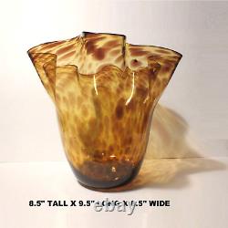 LOW PRICE! ELEGANT MURANO TORTOISE SHELL VASE HAND BLOWN GLASS 8.5x9.5x8.5